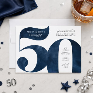Navy Blue 50th Birthday Invitation