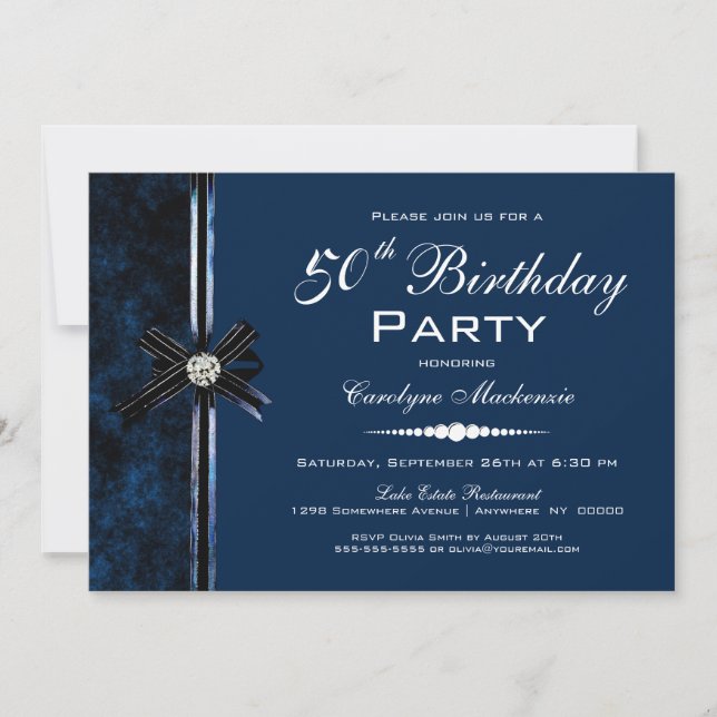 Navy Blue 50th Birthday Party Invitation (Front)