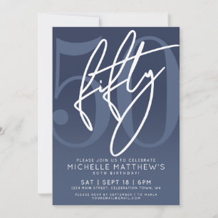 Navy Blue 50th Birthday Party Invitation