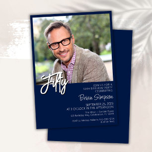 Navy Blue 50th Birthday Photo  Invitation
