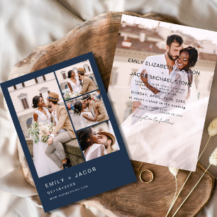 Navy Blue 5 Photo Modern Elegant Wedding Invitation