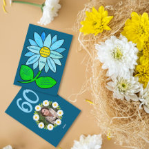 Navy Blue 60th Birthday Simple Blue Sunflower