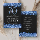 Navy Blue 70th Birthday Save the Date w/ Details Invitation<br><div class="desc">Elegant "70th Birthday Party" design with Navy Blue Lights and custom name and details text. Easy to use and easy to personalise. Order Today!</div>