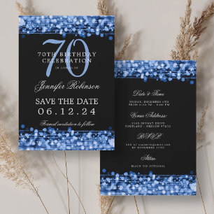 Navy Blue 70th Birthday Save the Date w/ Details Invitation