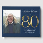 Navy Blue 80th Birthday Gold Typography Custom Guest Book<br><div class="desc">Navy Blue 80th Birthday Gold Typography Custom Guest Book. Simple yet classy birthday invitation with the birth year milestone in solid gold text effect! This is an editable template and could be used for both male and female. Contact me if you have any questions, I will do my best to...</div>