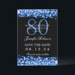 Navy Blue 80th Birthday Save the Date w/ Details Invitation<br><div class="desc">Elegant "80th Birthday Party" design with Navy Blue String Lights and custom name and details text. Easy to use and easy to personalise. Order Today!</div>