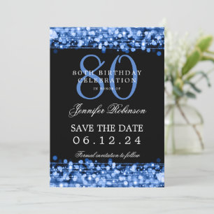 Navy Blue 80th Birthday Save the Date w/ Details Invitation