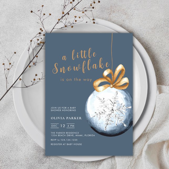 Navy Blue A Little Snowflake Winter Baby Shower Invitation (Navy Blue A Little Snowflake Winter Baby Shower Invitation)