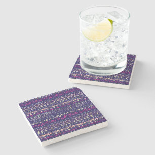 Navy Blue Abstract Aztec Tribal Pattern Stone Coaster