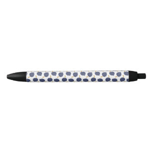 Navy Blue Abstract Flying Bomb Fruit Pattern Black Ink Pen