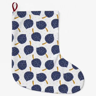 Navy Blue Abstract Flying Bomb Fruit Pattern Large Christmas Stocking