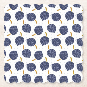 Navy Blue Abstract Flying Bomb Fruit Pattern Paper Coaster