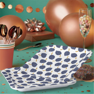 Navy Blue Abstract Flying Bomb Fruit Pattern Paper Plate