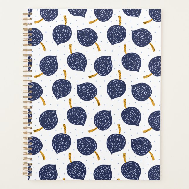 Navy Blue Abstract Flying Bomb Fruit Pattern Planner (Front)