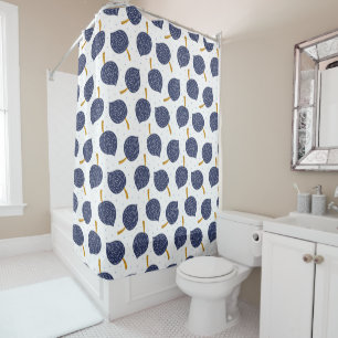 Navy Blue Abstract Flying Bomb Fruit Pattern Shower Curtain