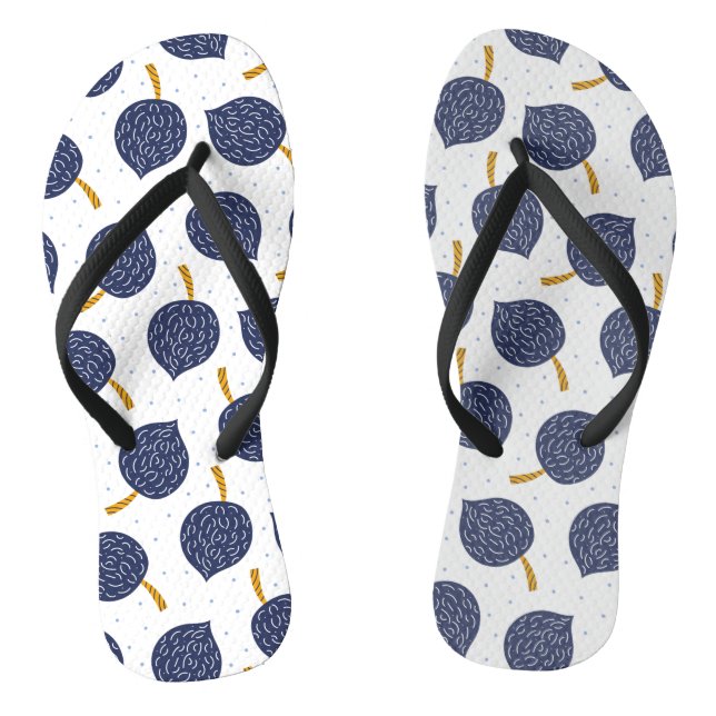 Navy Blue Abstract Flying Bomb Fruit Pattern Thongs (Footbed)
