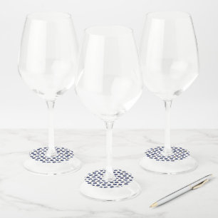 Navy Blue Abstract Flying Bomb Fruit Pattern Wine Glass Tag