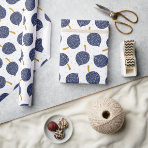 Navy Blue Abstract Flying Bomb Fruit Pattern Wrapping Paper