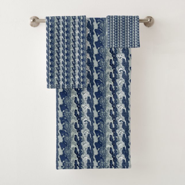 Navy Blue Abstract Pattern Bath Towel Set (Insitu)
