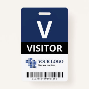 Navy Blue Add Your Logo & Bar Code Visitor ID Badge