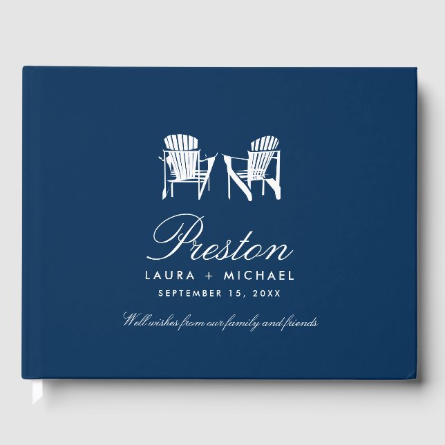 Navy Blue Adirondack Chairs Wedding Guest Book (Front)