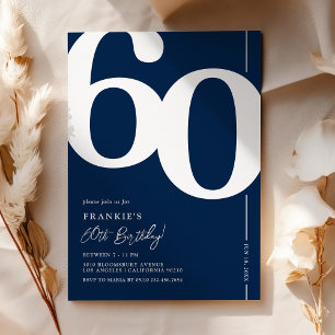 Navy Blue Adult 60th Birthday Invitation