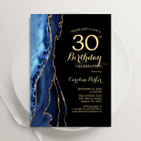 Navy Blue Agate And Gold 30th Birthday