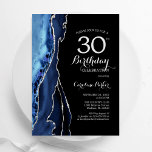 Navy Blue Agate Black Silver 30th Birthday Invitation<br><div class="desc">Navy blue,  black and silver agate 30th birthday party invitation. Elegant modern design featuring royal blue watercolor agate marble geode background,  faux glitter silver and typography script font. Trendy invite card perfect for a stylish women's bday celebration. Printed Zazzle invitations or instant download digital printable template.</div>