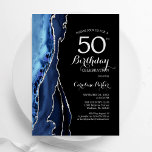 Navy Blue Agate Black Silver 50th Birthday Invitation<br><div class="desc">Navy blue,  black and silver  agate 50th birthday party invitation. Elegant modern design featuring royal blue watercolor agate marble geode background,  faux glitter silver and typography script font. Trendy invite card perfect for a stylish women's bday celebration. Printed Zazzle invitations or instant download digital printable template.</div>