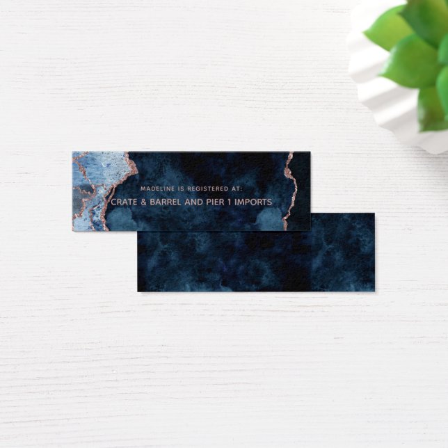 Navy Blue Agate Bridal Shower Registry Insert Card (Desk)