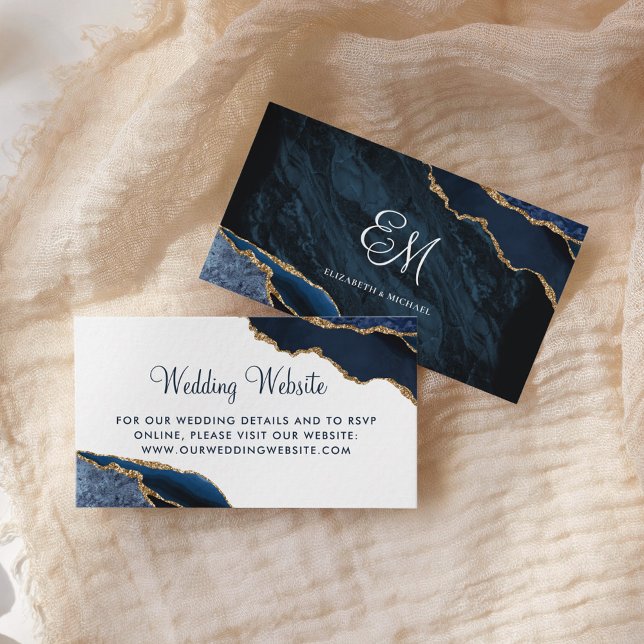 Navy Blue Agate Elegant Wedding Website Enclosure Card (Creator Uploaded)