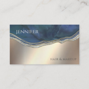 Navy blue agate geode chic gold metallic business card