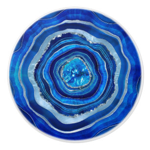 Navy Blue Agate Geode Digital art Ceramic Knob