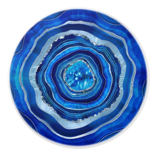 Navy Blue Agate Geode Digital art Ceramic Knob (Front)