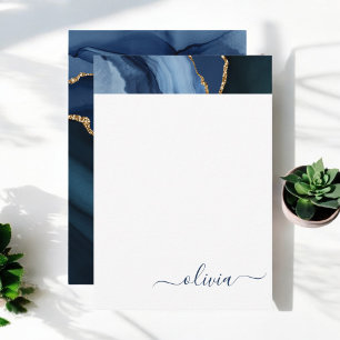 Navy Blue Agate Geode Gold Monogram Thank You Card