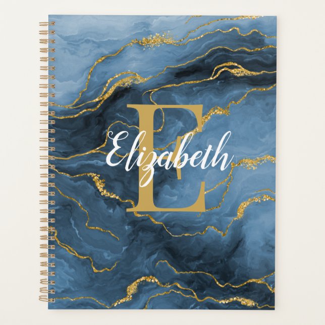 Navy Blue Agate Geode Monogram Planner (Front)