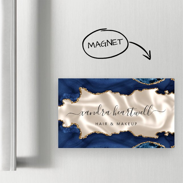Navy Blue Agate Gold Glitter Ivory Luxury Magnetic Business Card (Creator Uploaded)