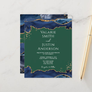 Navy Blue Agate Green Wedding Invitation