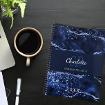 Navy blue agate marble glitter monogram 2025 planner<br><div class="desc">A dark navy blue and light blue agate,  marble stone background with faux glitter.  Personalize and add your monogram initals,  name and a year.</div>