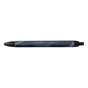 Navy Blue Agate Marble Rose Gold Glitter Script Black Ink Pen