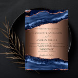 Navy blue agate marble rose gold wedding invitation<br><div class="desc">A modern and trendy wedding invitation. Blue and rose gold agate,  marble stone background. Personalise and add your names and the details.</div>