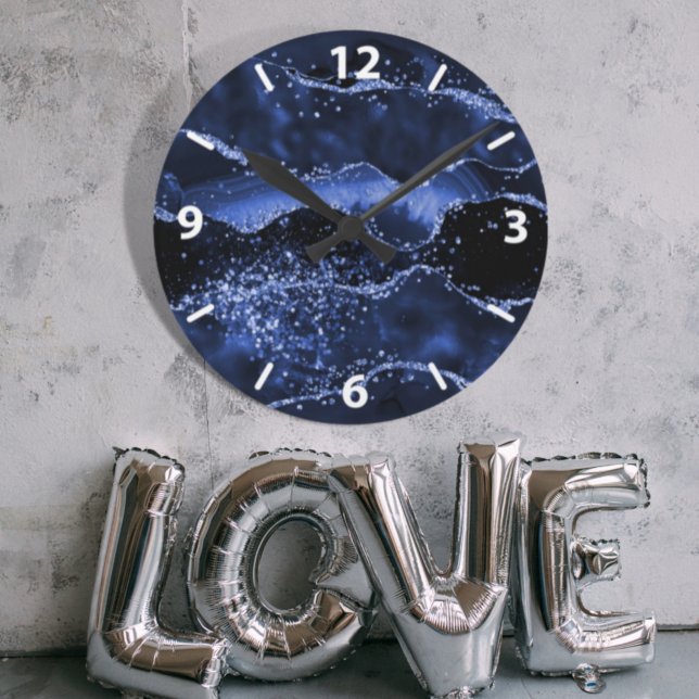 Navy blue agate marble  round clock (Creator Uploaded)