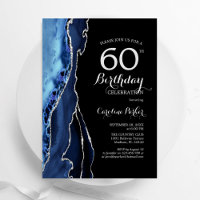 Navy Blue Agate Silver Black 60th Birthday