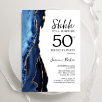Navy Blue Agate White Gold Surprise 50th Birthday