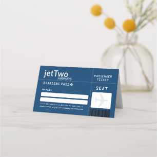 Navy Blue Airline Ticket Escort Place Card