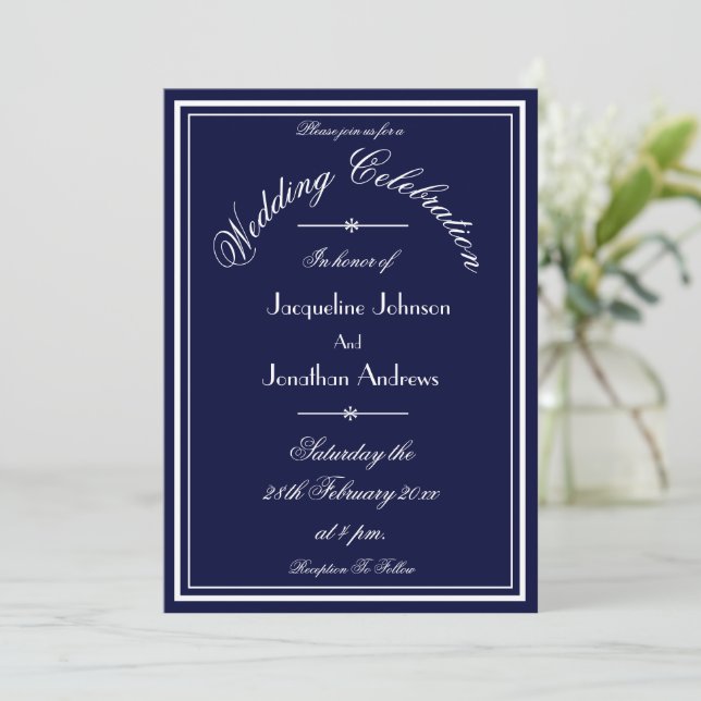 Navy Blue All In One Email Website RSVP Wedding Invitation (Standing Front)