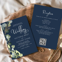 Navy Blue All in One Eucalyptus QR Code Wedding