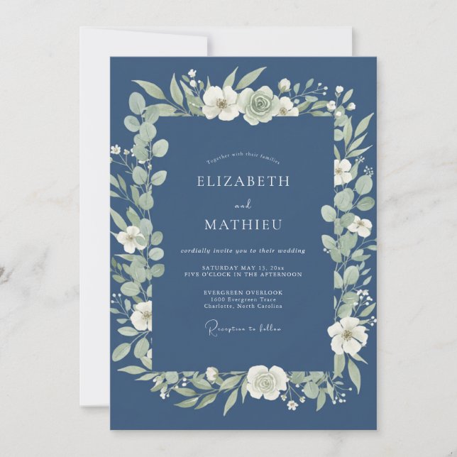 Navy Blue Alluring Nature Wedding Invitation (Front)