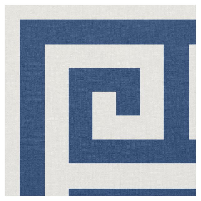 Navy Blue Alternating Square Greek Key Pattern Fabric (Close Up)