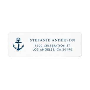 Navy Blue Anchor Accent Nautical Address Label Return Address Label